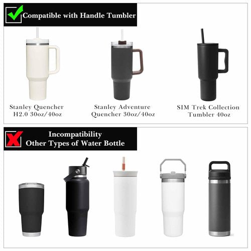 Linkidea Water Bottle Holder with Strap Compatible with Stanley Quencher H2.0 30oz/40oz, Simple Modern 40oz Tumbler, Vegan Leather Waterbottle Bag Holder, Shoulder Strap with Keyring, Black