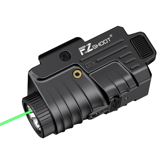 EZshoot 800 Lumens Pistol Light Laser Combo Rechargeable, Pistol Flashlight with Slidable Rail Compatible with Glock and Picatinny Rail, Tactical Flashlight with Green Laser Beam
