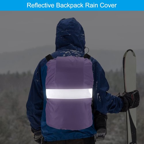 PATIKIL 15-25L Waterproof Backpack Rain Cover, Non-Slip Backpack Cover with Reflective Strap Stay Dry for Hiking, Camping, Hunting, XS, Purple