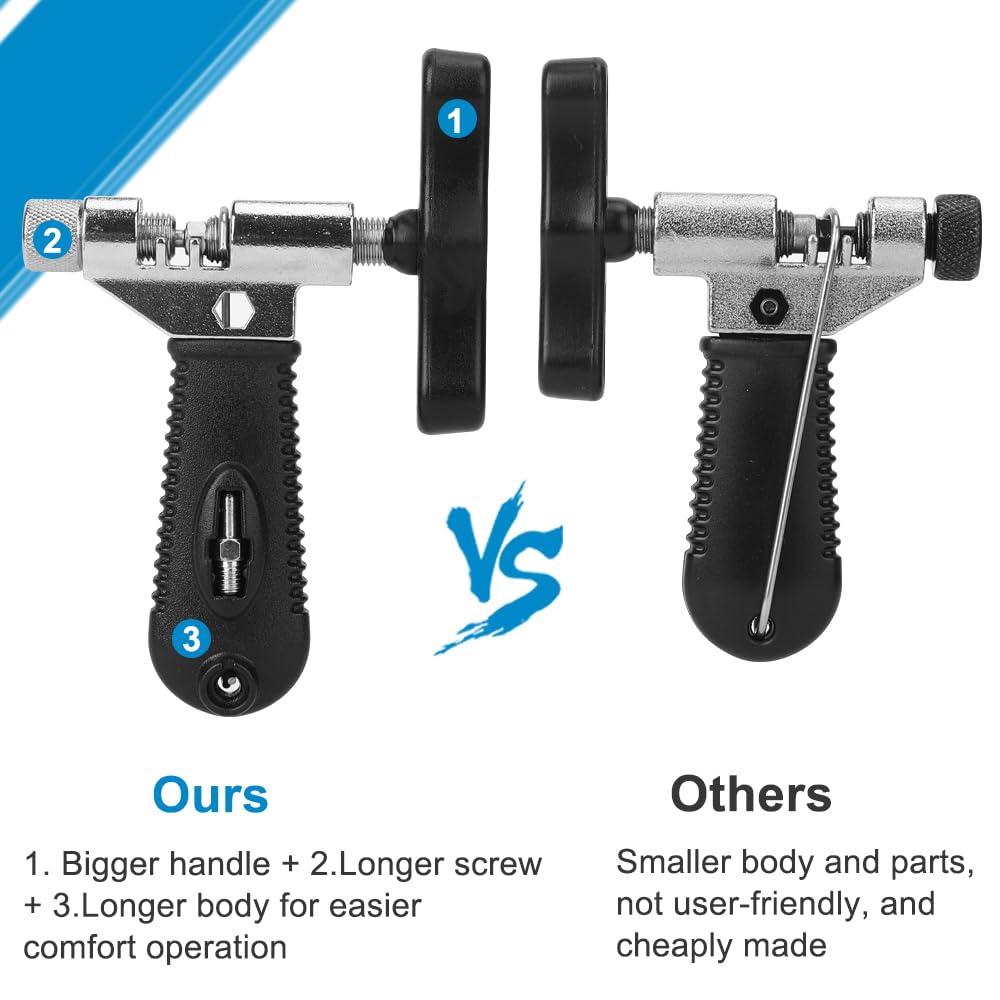 A AKRAF Bicycle Chain Repair Tool Kit with Bike Link Plier, Chain Breaker Splitter Tool, Chain Wear Indicator Checker, 3 Pairs Bicycle Missing Links, Chain Master Link Remover and Connector