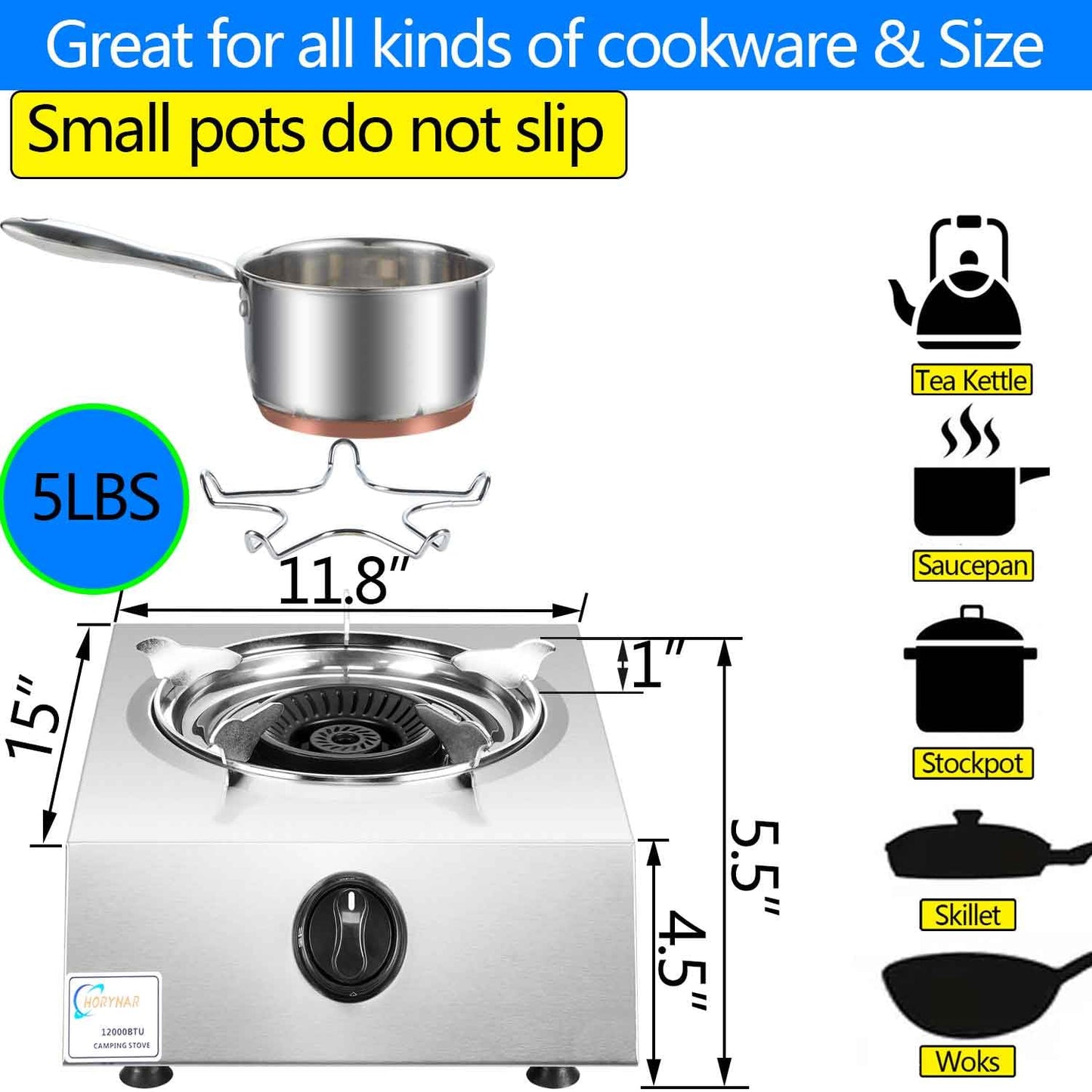 Horynar Propane Stove Single Burner Propane Stove 1 Burner 12,000 BTU Dual Fuel Auto Ignition with CSA Converter / QCC1 LPG Hose for Emergency Outdoor Cooking