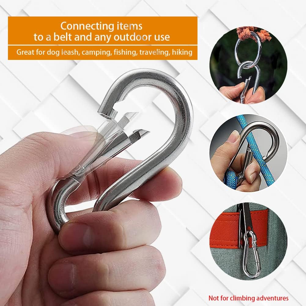 Stainless Steel 304 Carabiner Clips - 4 Pack Spring Hooks for Keychains, Camping & Travel