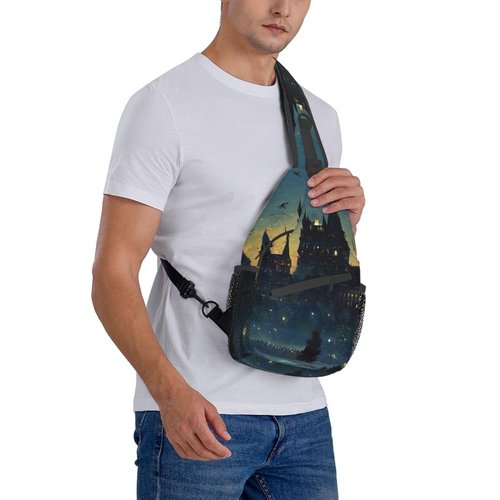 Wizard Castle Halloween Sling Bag Crossbody Backpack for Women Men Hiking Travel Bag Pouch Small Daypack Casual Pack Lightweight Cross Chest Bag Outdoor