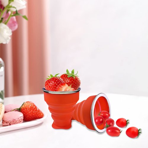 Collapsible Cup - Silicone Foldable Cup-Expandable Folding Drinking Cup -Reusable Portable Mugs Cups For Travel, Camping, Hiking, Survival, Car, Picnic, Beach, Holiday Vacation, Outdoor Sports Red