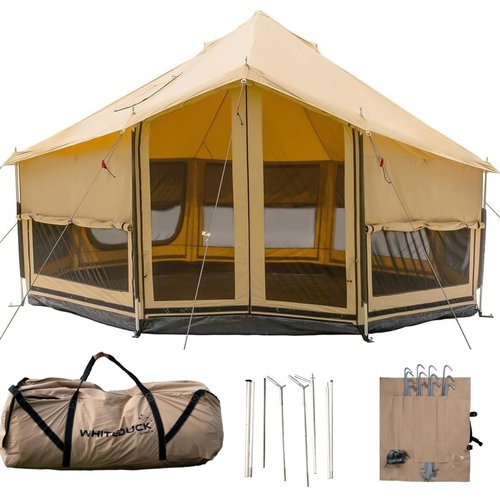 WHITEDUCK Altimus Canvas Tent with Stove Jack, Waterproof, 4 Season Luxury Camping and Glamping Tent Outdoor (Sandstone Beige, Fire Water Repellent, 14')