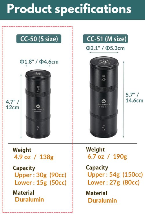 CAMPINGMOON Camping Coffee Beans Power Container Lightweight 2-Layer S Sizes Black CC-50-BK