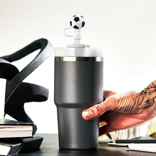 Lbwstellar Straw Cover Cap for Stanley Cup, 3Pcs Soccer Straw Toppers Accessories Compatible with Stanley Cup 30&40 Oz Tumbler, Silicone Straw Tips Lids for Home and Party Decor, Black/White