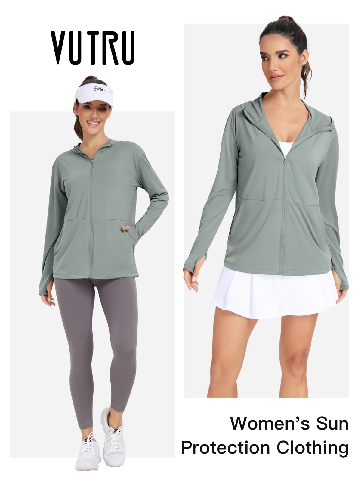 VUTRU Women's UPF 50+ Sun Protection Hoodie Jacket Lightweight Long Sleeve Sun Shirt for Women with Pocket Hiking Outdoor (Grey,S)