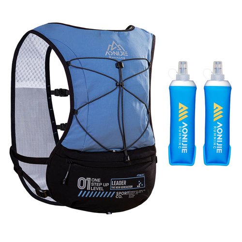 ICE FLAME Hydration Backpack Vest, 5L Multifunctional Outdoor Running Backpack fit 6.8 Inches Phone for Marathon Training, Hiking, Trail and Walking (Blue 2*500ml Flask)