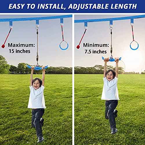 Ninja-Twister Swing Spins Set: Slackline Attachments - 360¡Æ Handle Twist-Spin Flips Toy Activate Ninja Powers Warrior Accessories Kids Hang Toys for Playground Backyard Blue