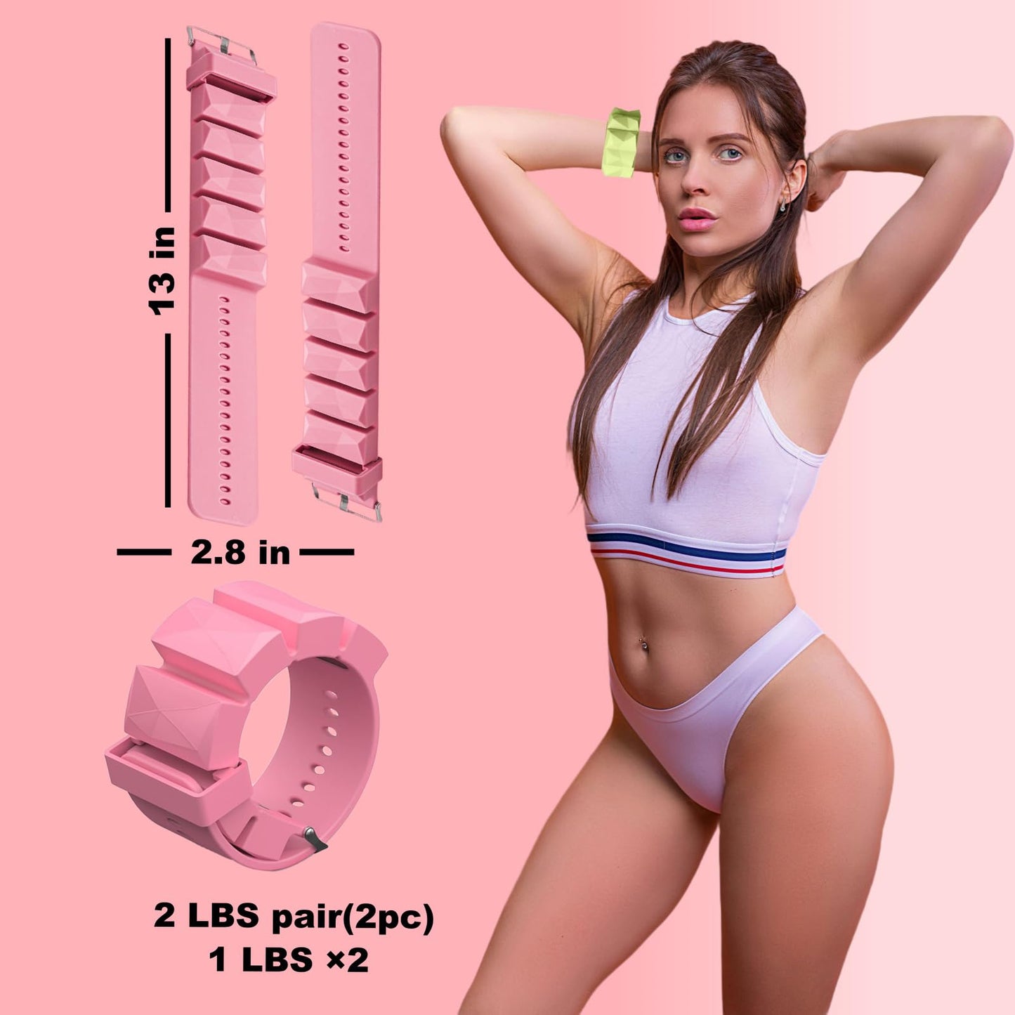 Adjustable 1 LB Ankle Wrist Weights Pair Women Men, Wearable Ankle/Wrist Weights Suitable for Yoga, Exercise,Barre,Strength Training (Set of 2 (1Lb Each) (pink)