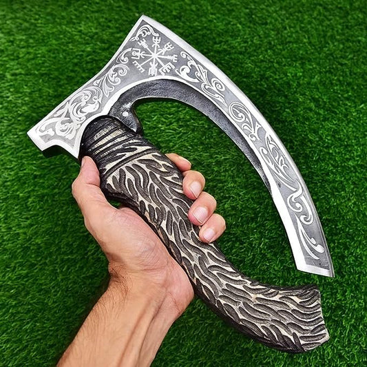 Camping Hunting/Viking Steel Multi Purpose Axe, Authentic Medieval Pizza Cutter Axe, Hand Forged Axe, Cutting/Chopping/Slicing Axe, Rocking Gift Axe with Leather Sheath, Viking Gifts