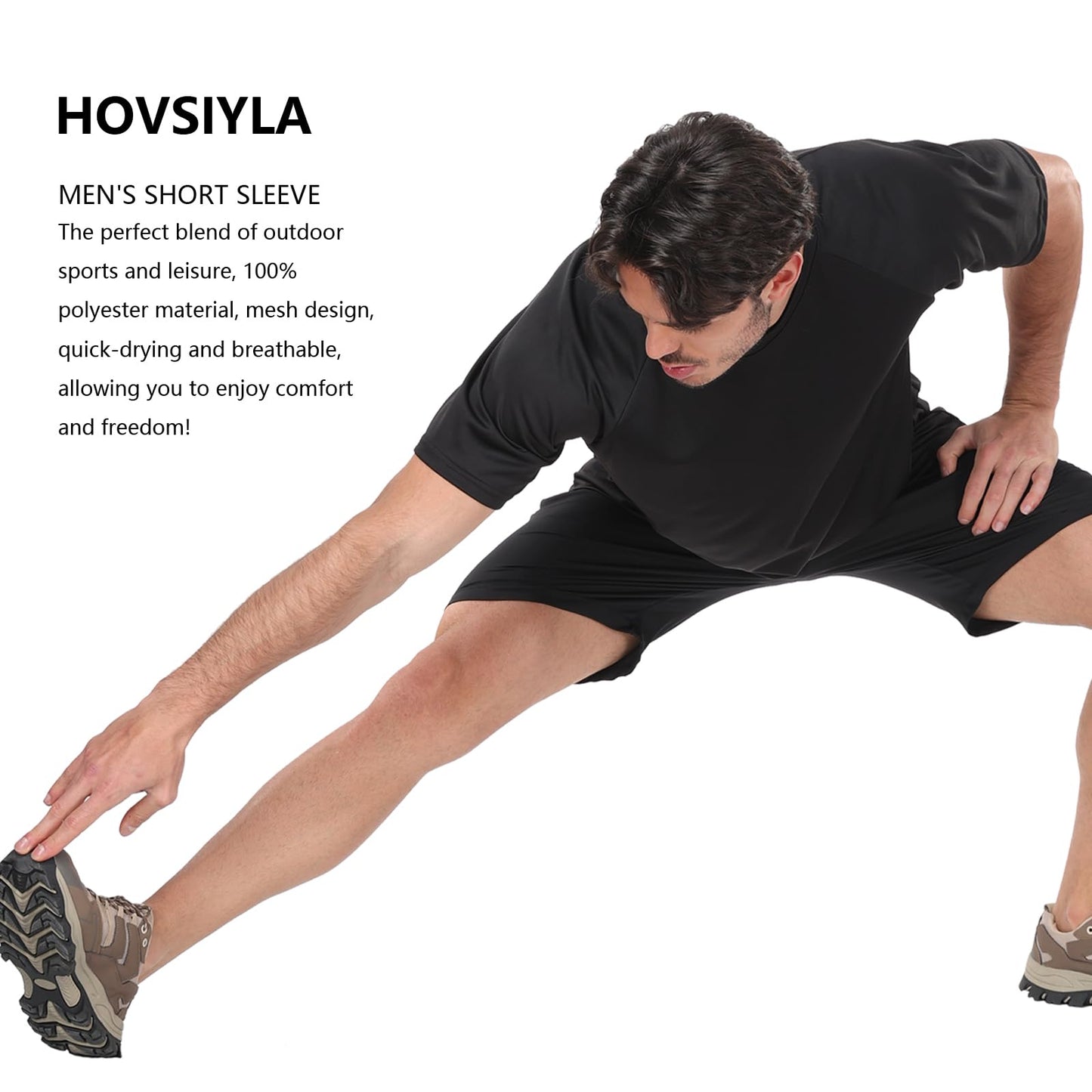HovSiyla 5 Pack Running Shirts Men Sport Tops Dry Fit Gym Wicking Athletic T Shirts Breathable Cool Workout Shirts Black L