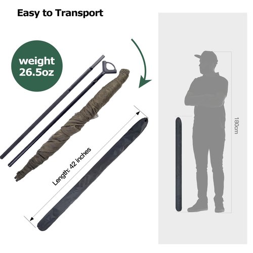 HENSENASIA Landing Net for Carp Fishing, 42 Inch Extra Large Fishing Net, 6 Feet Carbon Fiber Long Handle Saltwater Big Fish, Holds Up to 88lbs/40kgs, Olive Green, Supplied with Carry Bag