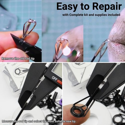 Houderrong Fishing Rod Repair Kit with 14 Sizes Rod Tips,Complete Supplies for Fishing Rod Tiptop Guides Replacement with Fishing Pole Eyelets and Wrapping Thread.