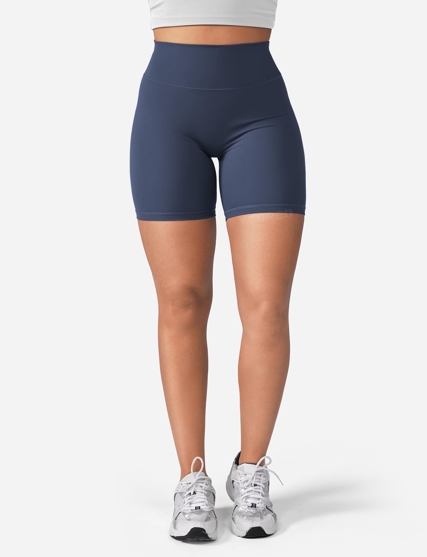 YEOREO Women's Biker Shorts 4.5" / 6" Workout Gym Shorts Craze High Waist Tummy Control Hidden Scrunch Running Yoga Navy Blue M