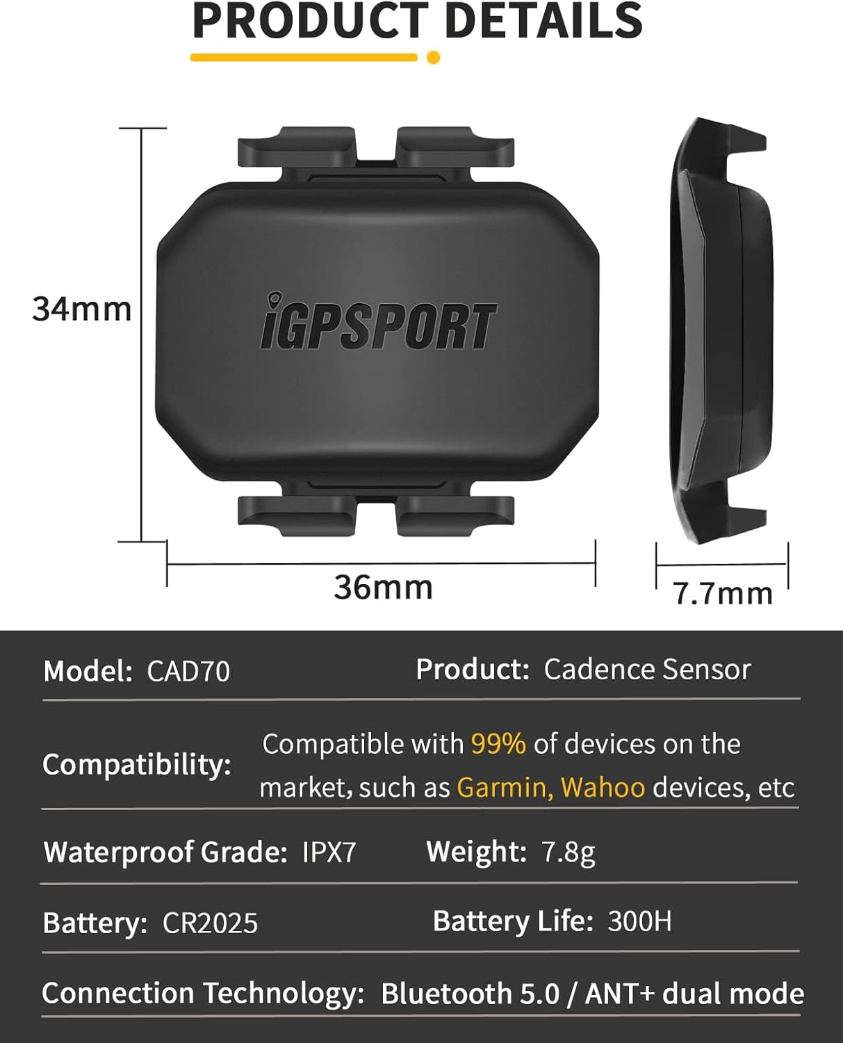 iGPSPORT Speed Sensor or Cadence Sensor for iPhone Android Bike Computer SmartWatch Compatible with ANT+ and Bluebooth