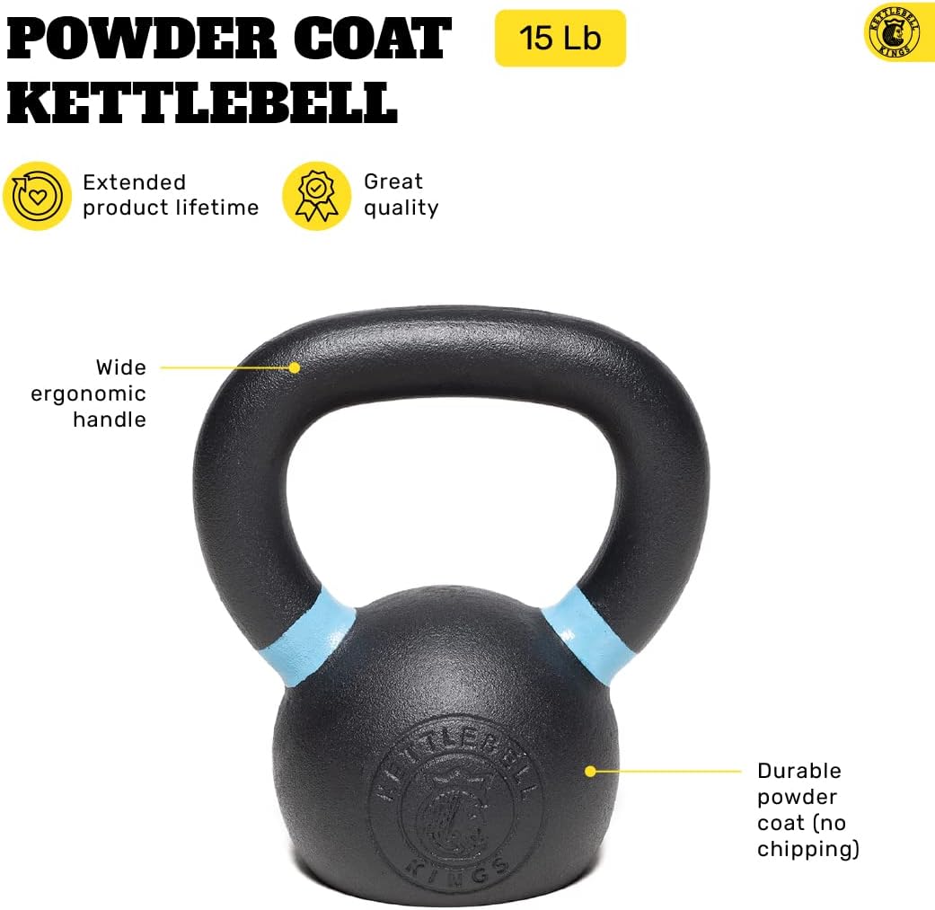 Kettlebell Kings Powder Coated Kettlebell Weights 5-90 LB | Workout Gym Equipment & Strength training sets for Women & Men | Durable Coating for Grip Strength, Rust Prevention