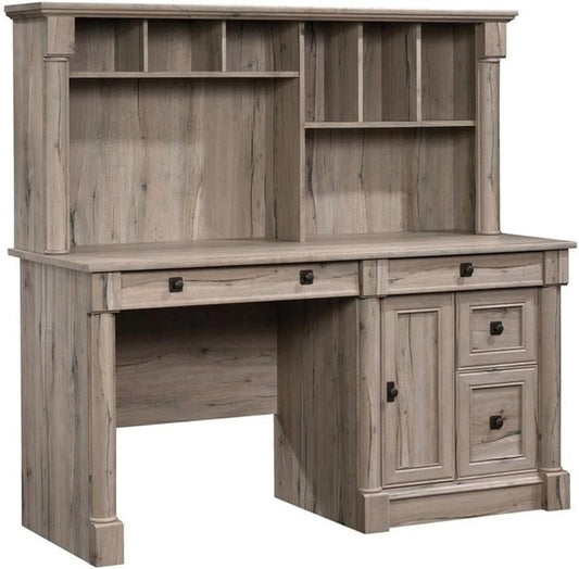 Pemberly Row Contemporary Wood Computer Desk with Hutch in Cherry