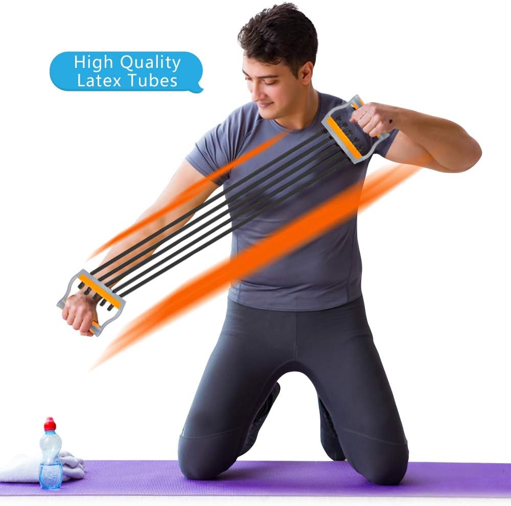 TOCO FREIDO Chest Expander | Arm Training, 5 Tubes Ajustable Arm Strength Trainer, Exercise Resistance Bands for Home Fitness Muscle Training Body Building