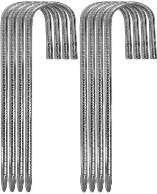 12 Inch Rebar Stakes, 8 Pack Ground Stakes J Hook Tent Stakes Heavy Duty Galvanized Anti-Rust for Camping, Garden Decorations, Drip Tubing, Artificial Turf