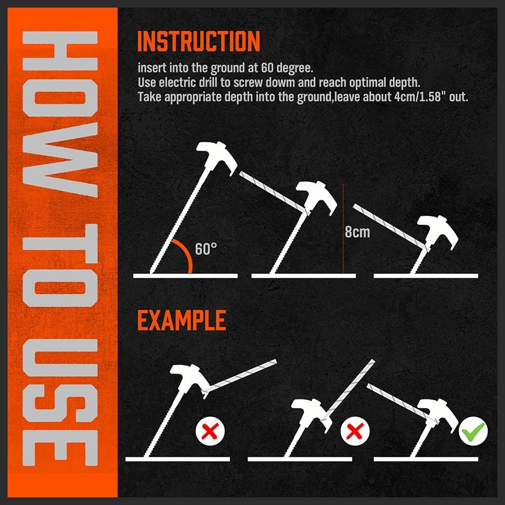 HORUSDY 26 Pack 20CM / 8-Inch Heavy Duty Tent Stakes Awning Pegs Camping Stakes with with 4x13ft Rope & 1 Stopper T Pull Hook