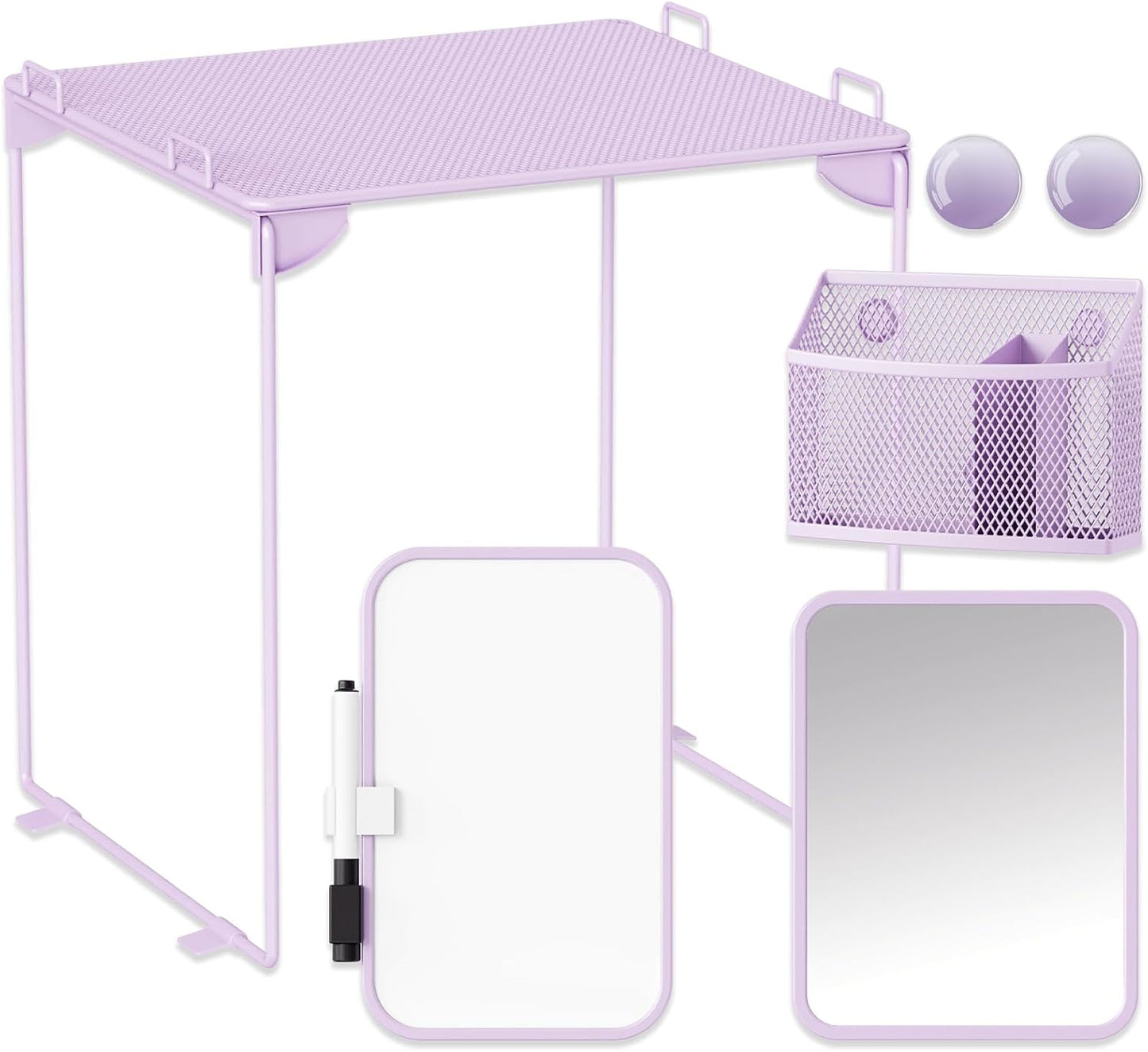 Pink Locker Accessories with Locker Shelf, Magnetic Mirror, Magnetic Pen Holder, Magnetic Small Whiteboard, Back to School Essentials Locker Decorations, 7 Piece Locker Organizer for Work