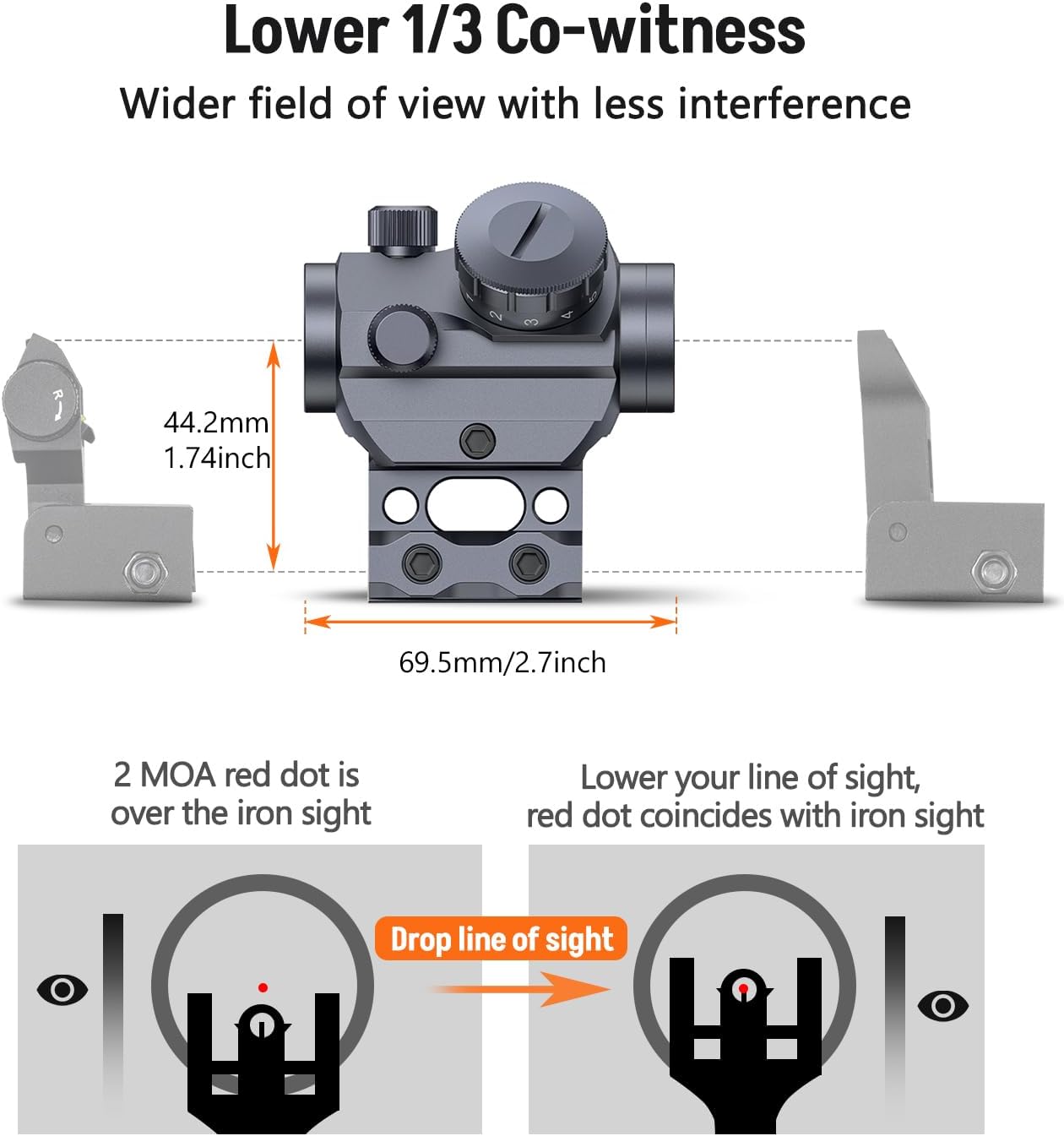 MidTen 2MOA Red Dot Sight 1x25mm Reflex Sight Waterproof & Shockproof & Fog-Proof Red Dot Scope with 1 inch Riser Mount
