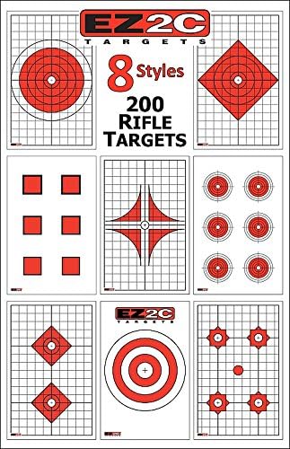 200 EZ2C Paper Shooting Targets - Eight Popular Styles Combo Package to Practice on Gun Range, 11 x 17