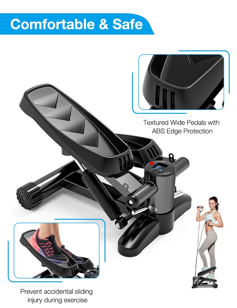 Mini Steppers for Exercise, Portable Mini Stair Stepper Exercise Equipment for Home with Resistance Band & Calories Display & Non-Slip Mat,Aerobic Step Fitness Machines for Office Workout