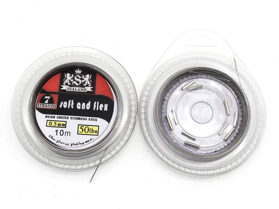 5LB-200LB 7 Strands Fishing Line Wire Leader Nylon Coated Stainless Steel Leader Wire with Crimps Sleeves