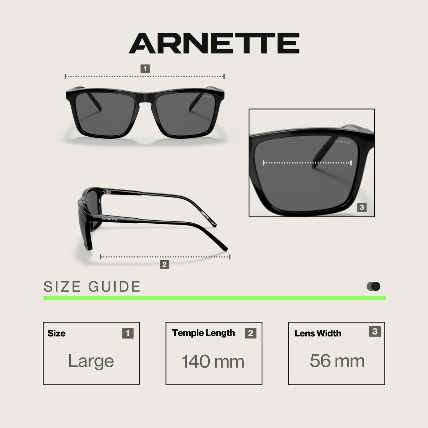 ARNETTE Shyguy AN4283 41/87 56MM Black/Dark Grey Square Sunglasses for Men +BUNDLE with ACCESSORY EYEWEAR KIT