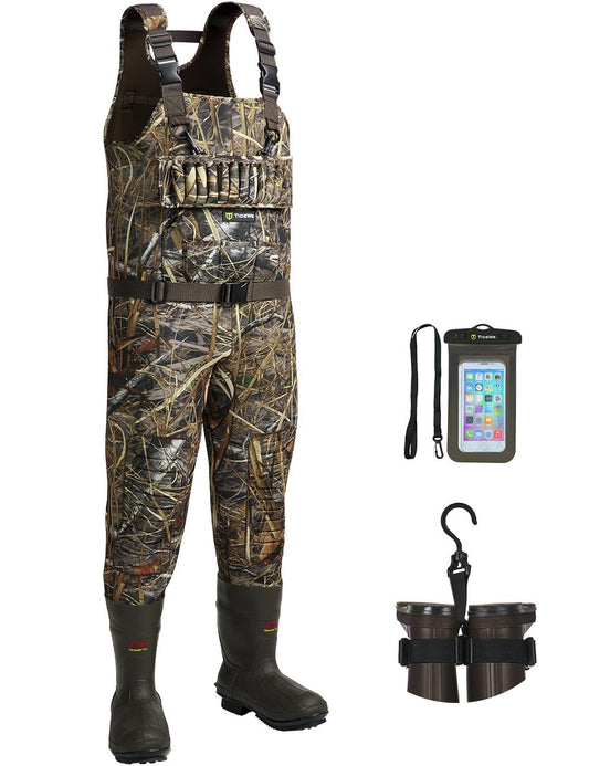 TIDEWE Hunting Wader, 5mm Neoprene Chest Waders with 1400 Gram Insulation Rubber Boots, Waterproof and Seam Sealed Bootfoot Chest Wader for Fishing and Hunting (Next Camo Evos Size 11)