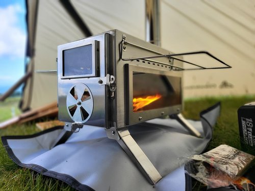 Dandelion shell Portable Camping Wood Stove with View Glass and Cooking Function, 8 Stainless Steel Chimneys for Shelter, Hunting, Outdoor Cooking, and Heating (304 Stainless Steel)