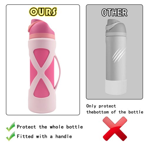 Silicone Boot with Handle for Owala Freesip Water Bottle 24 Oz, Water Bottle Carrier Grip Accessories for Running Bike, Gym Or Jogging