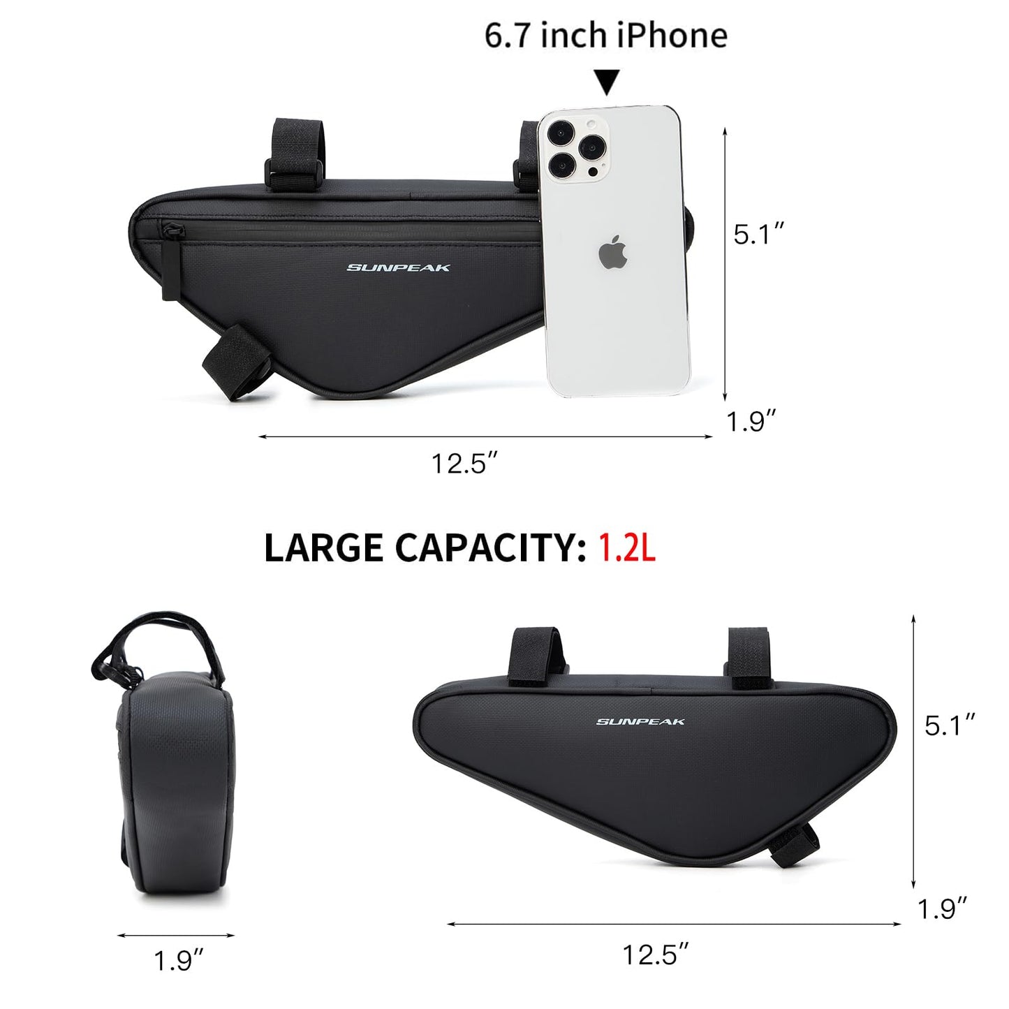 Sunpeak Bike Frame Storage Bag Top Tube Bike Bag Water Resistant Bicycle Triangle Pouch Bike Accessories Bag for Phone Wallet Keys Tools Use for Road Bike MTB Bicycle