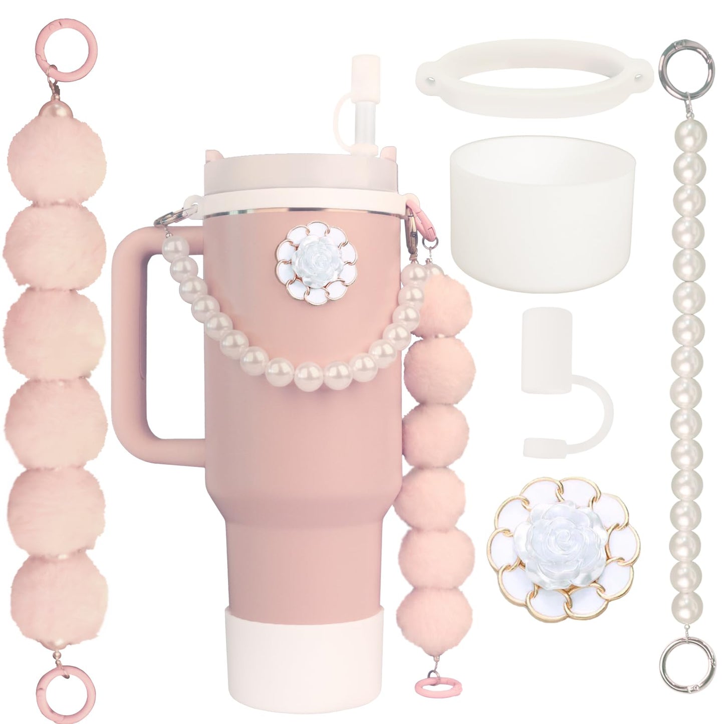 Accessory sets suitable for Stanley Cups contains a water bottle handle strap silicone straw cover silicone cup boot pendant accessory accessories