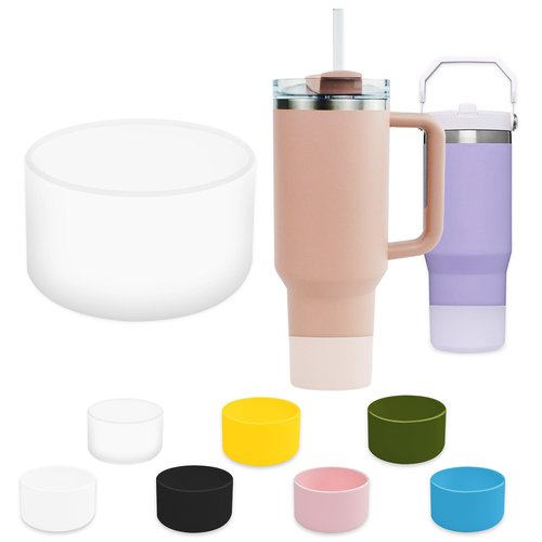 Turmaster 1Pcs Silicone Boot for Stanley 40 oz Quencher Tumbler, Silicone Cups Sleeve for Stanley IceFlow 20oz 30oz, Stanley Cup Accessories, Protective Cover for Water Bottle Bottom(Clear)