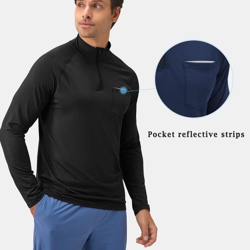 CICI FIVE Quarter Zip Pullover Men Long Sleeve 1/4 Zipper Golf Sweatshirts Sun UPF 50+ Shirts Rash Guard for Fishing Running Athletic Workout Black