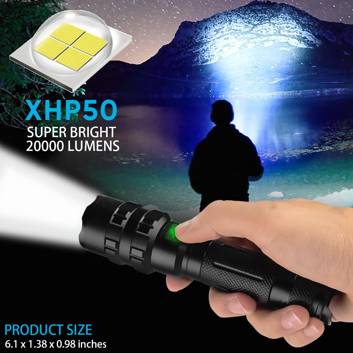 Rechargeable LED Flashlights High Lumens, 2000 Lumen Powerful Flash Light Super Bright Flashlight with 5 Modes IP65 Waterproof for Home Camping Hiking(2 Pack)
