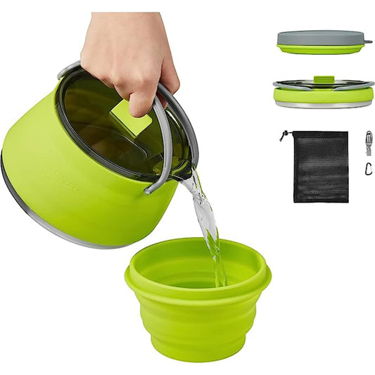 EEZEE 1L Collapsible Camping Kettle Portable Travel Kettle Folding Silicone Camping Cook Pot Foldable Compact Hiking Water Boiler and Warmer with Lid BPA-Free Backpacking Pot