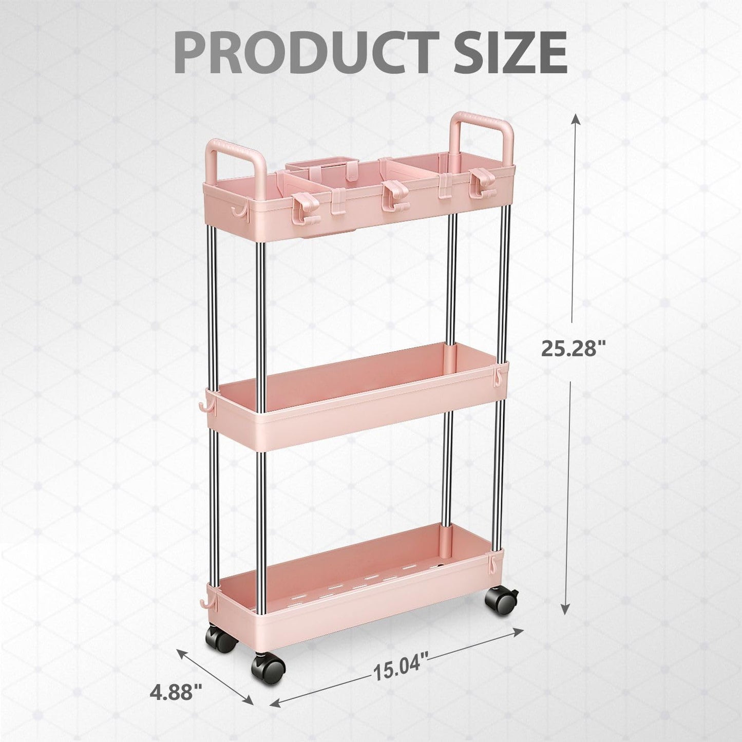 DNA MOTORING 3 Tier Slim Rolling Storage Cart, Plastic Utility Cart Organizer, Mobile Shelving Unit Utility Cart for Garage, Warehouse, Kitchen, Bathroom, Narrow Space, w/Wheel, White, TOOLS-00797-WH