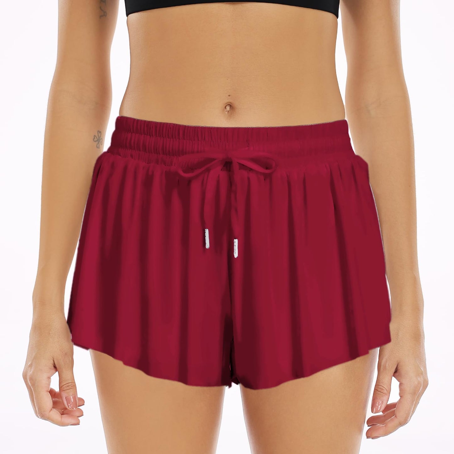 Wsirmet Flowy Women's Butterfly Athletic Workout Gym Biker Running Shorts with Pockets Wine M