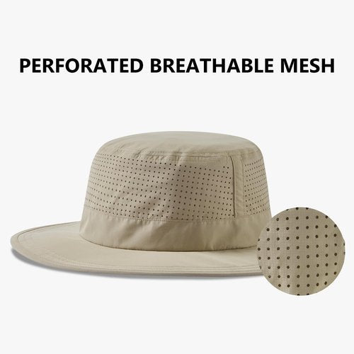 UVSAI UPF 50+ Bucket Sun Hat with Laser Perforated Mesh Cooling Adjustable Breathable Lightweight for Outdoor Men Women Khaki