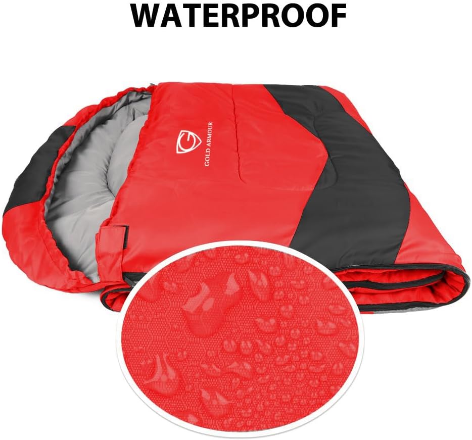 Gold Armour Sleeping Bags for Adults Cold Weather & Warm - Backpacking Camping Sleeping Bag for Kids 10-12, Girls, Boys - Lightweight Compact Camping Essentials Gear Accessories, Left Zipper