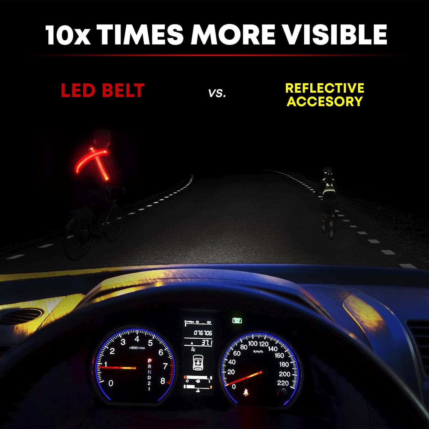 ILLUMISEEN LED Reflective Belt Sash | High Visibility LED Lights with 2 Lighting Modes | Adjustable Quick Release Buckle | USB Rechargeable, No Batteries Needed | Weatherproof Professional Safety Gear
