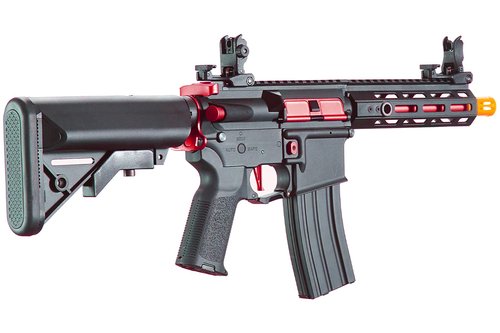 Lancer Tactical Gen 2 Hellion MLOK 7" Piactinny Polymer Airsoft M4 AEG Full/Semi-Auto Airsoft Gun (Battery and Charger Included) (Black & Red)