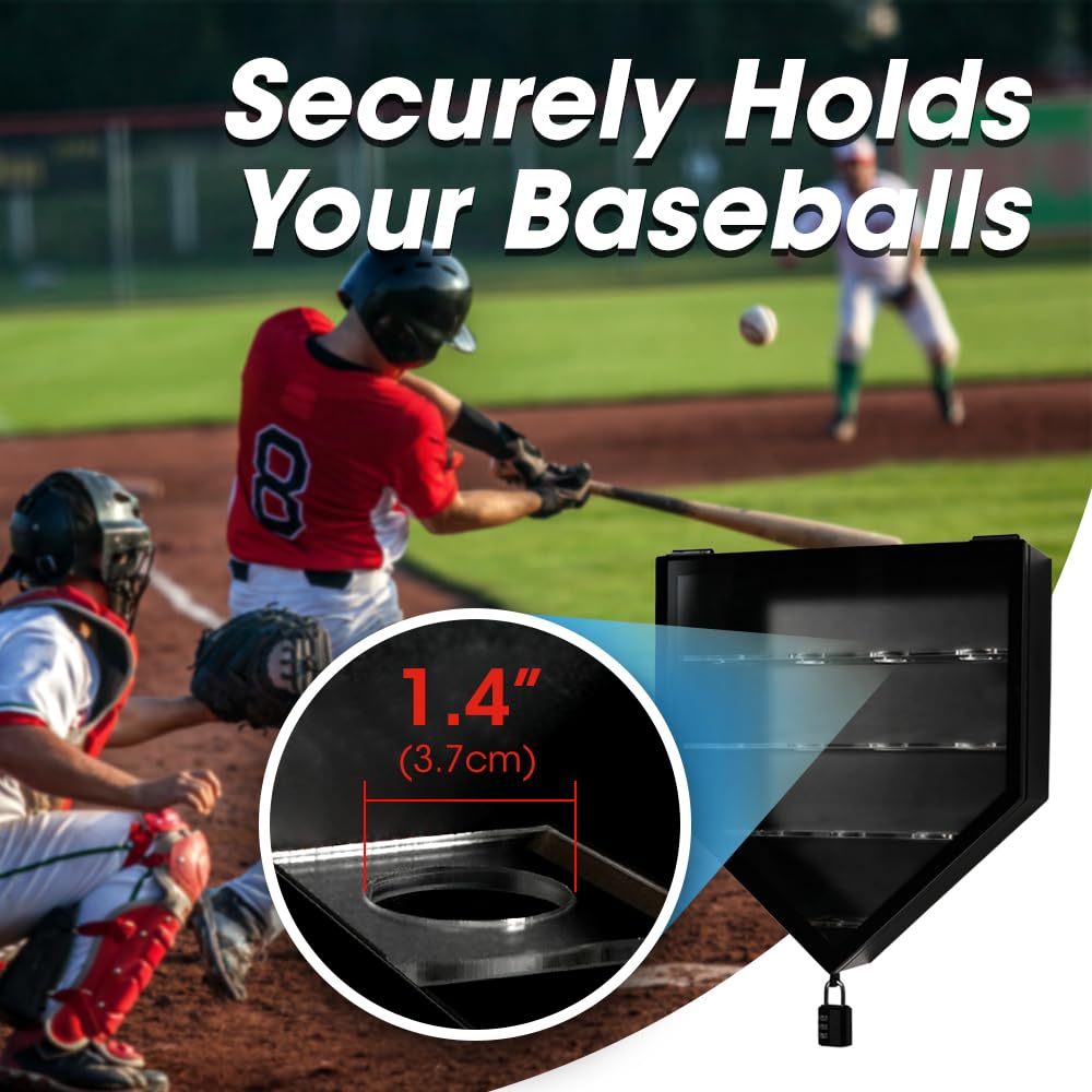 J JACKCUBE DESIGN Baseball Display Frame Case 12 Balls Holders with UV Protection Acrylic Door Wall Mount Shadow Box Cabinet Shelf for Home Run Autographed Collection Memorabilia Ball- MK955A