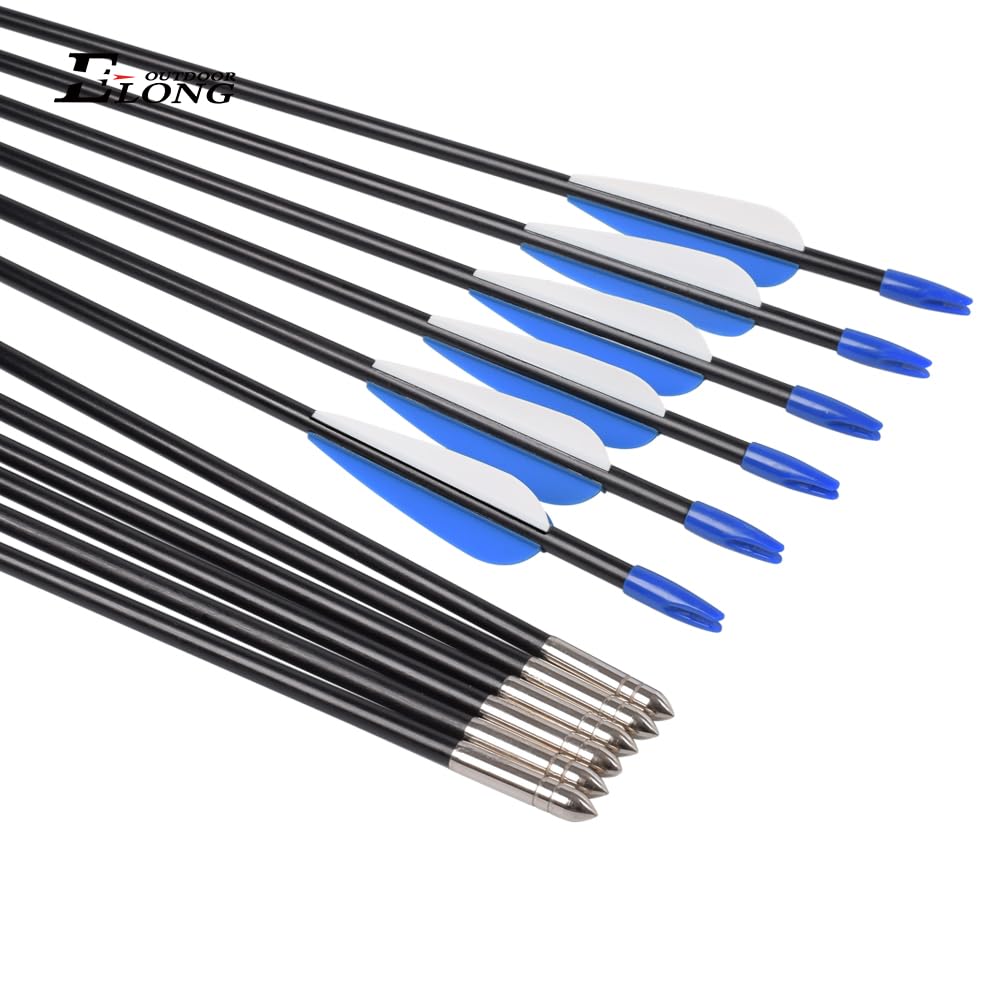 Fiberglass Arrows Archery 28 Inch Target Shooting Practice Safetyglass with Blue and White Vane for Recurve Bows Suitable for Youth Children Woman Beginner 6 PCS