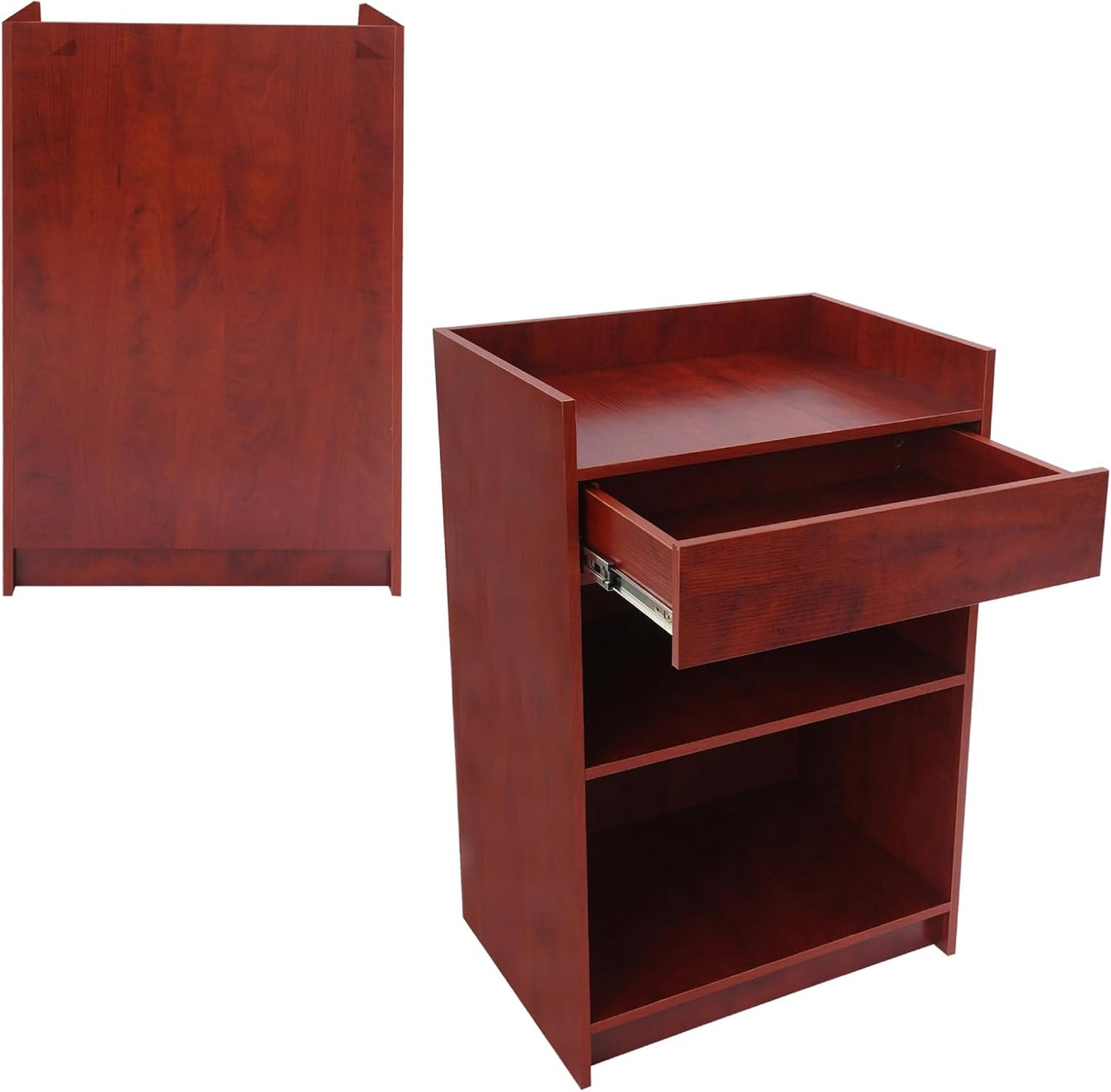 Podium Stand with Drawer and Shelf, Checkout Counter Cash Register Restaurant Hostess Wood Lectern, Church Pulpit with Storage, 24" W X 38" H X 18" D (Brown)